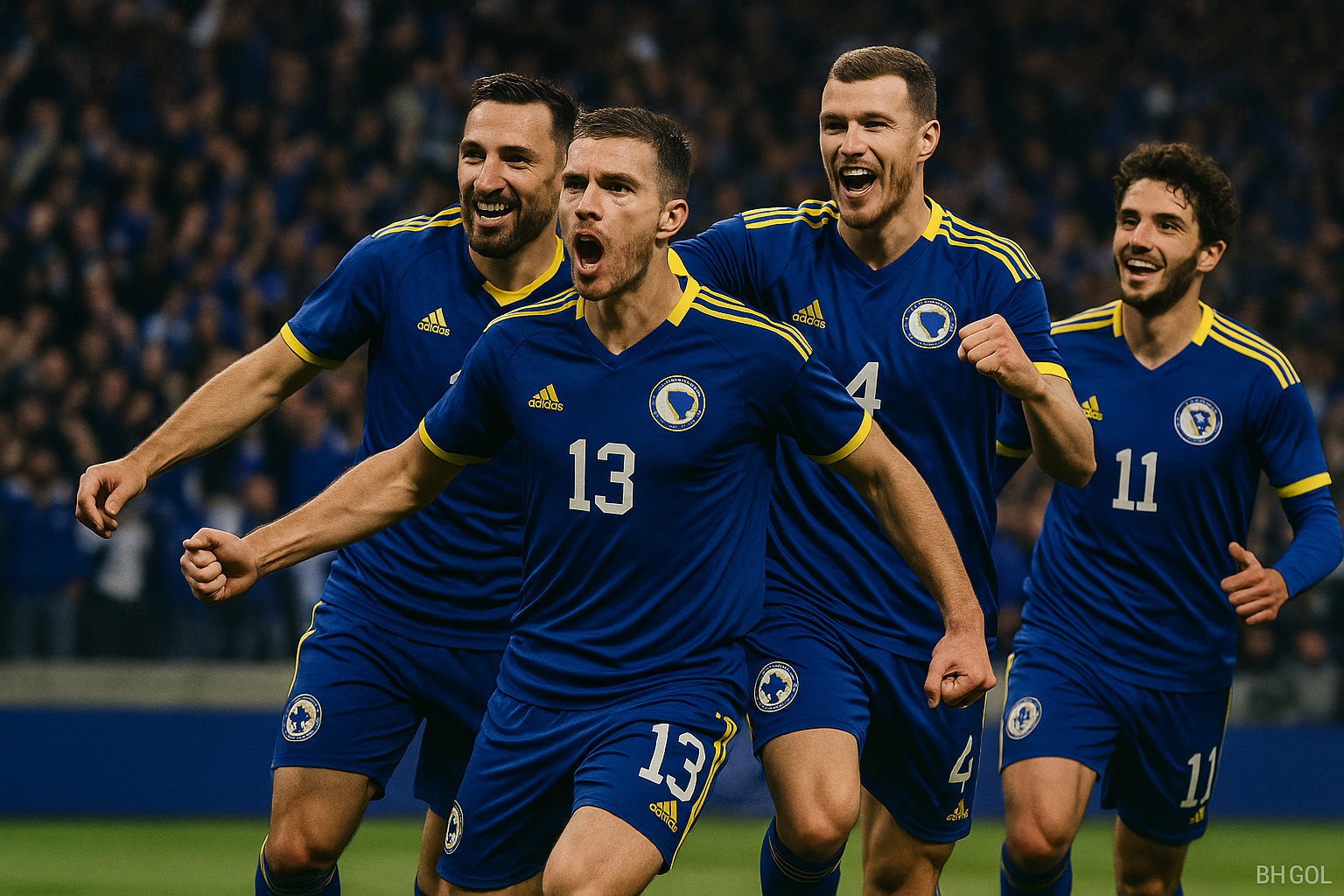Igrači reprezentacije BiH sa dresovima sa ljiljanima tokom utakmice
