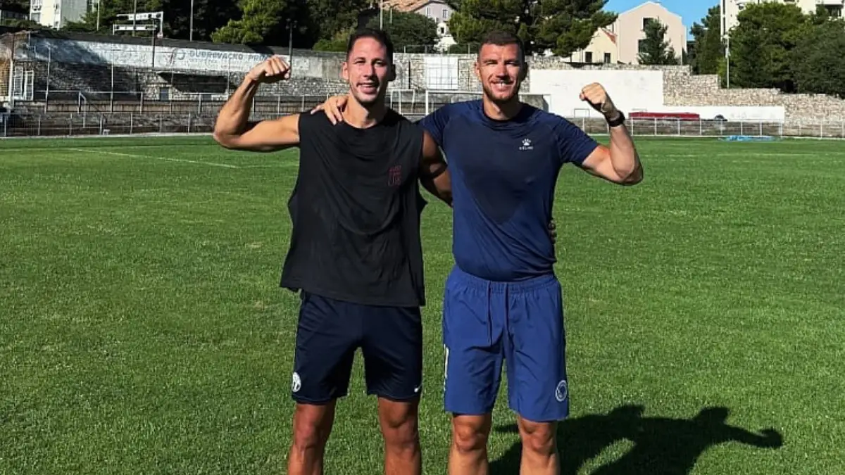 Edin Džeko i Nikola Katić treniraju na stadionu Lapad u Dubrovniku
