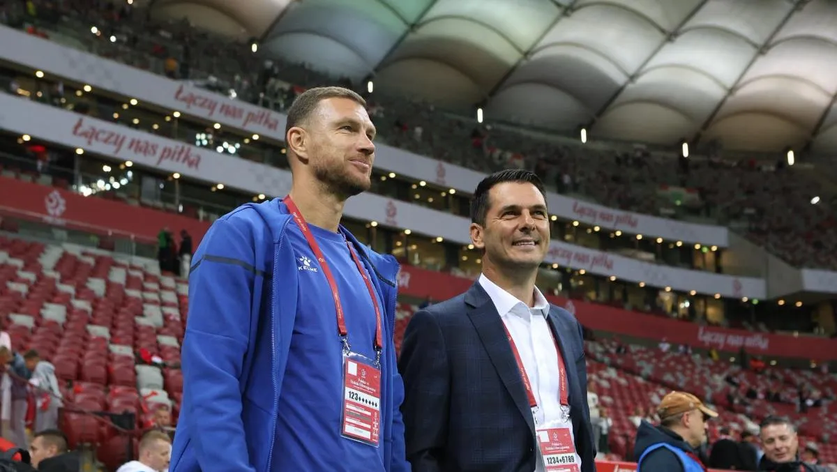 Edin Džeko i Emir Spahić na stadionu u Varšavi